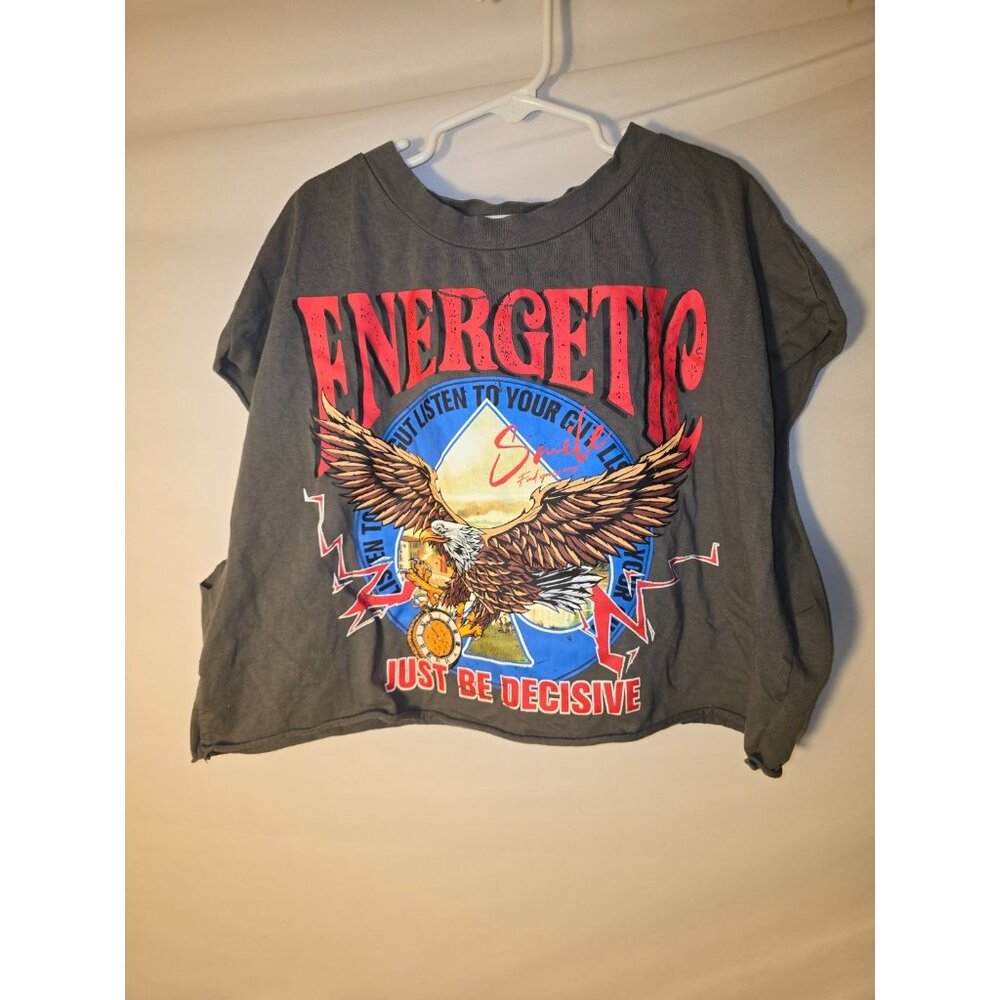 Awesome Crop Tshirt Eagle Vintage Design Shirt Gray Women’s Retro Large L Cutoff